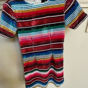 X by NBD sequin striped “serape” inspired mini dress